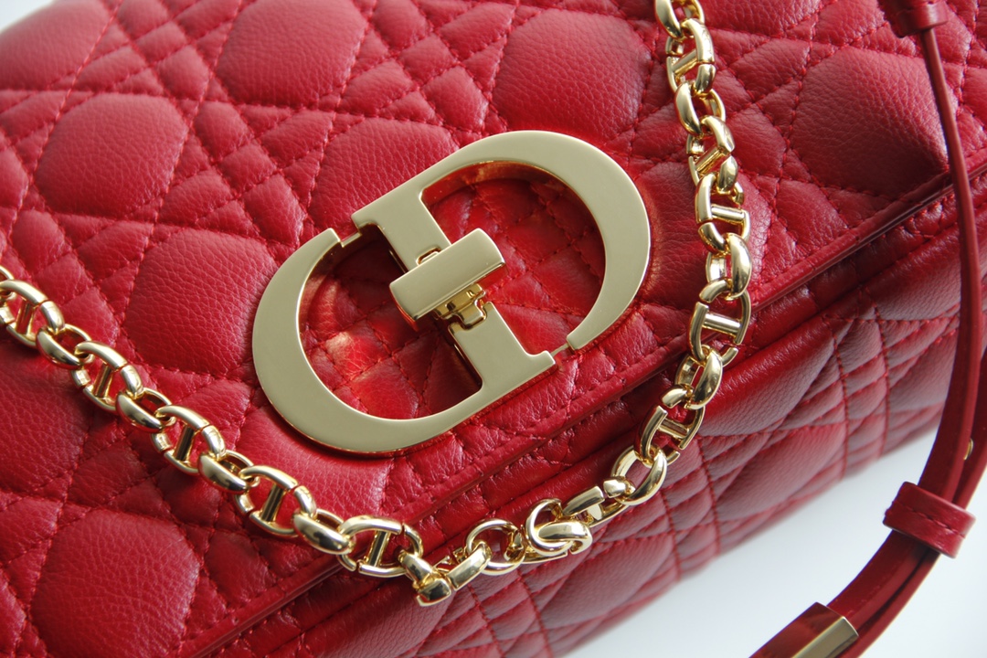 Large Dior Caro Bag Red Supple Cannage Calfskin